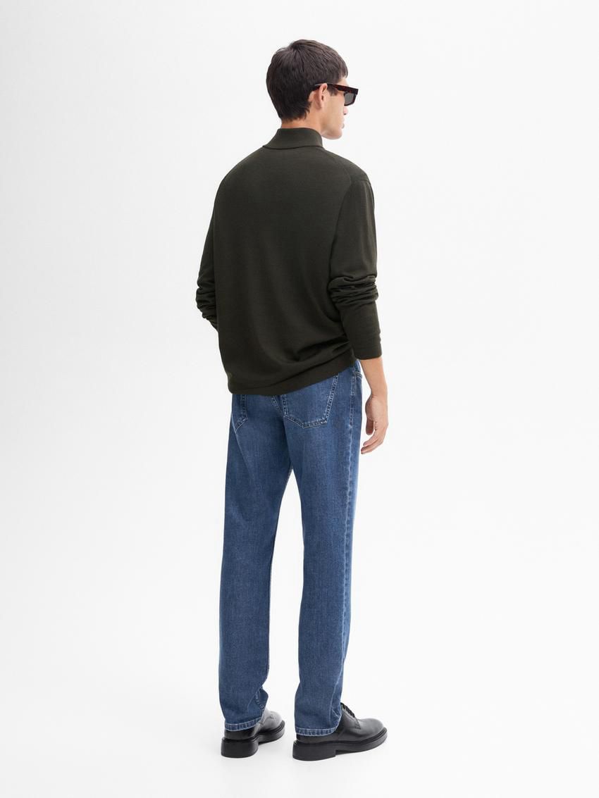 Massimo Dutti Merino Wool With Zip Detail Men Sweater Dark Khaki | US-WI9802753