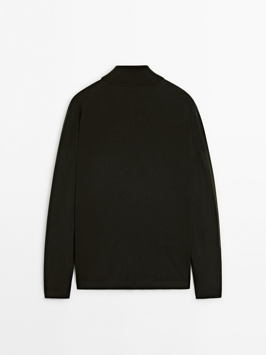 Massimo Dutti Merino Wool With Zip Detail Men Sweater Dark Khaki | US-WI9802753