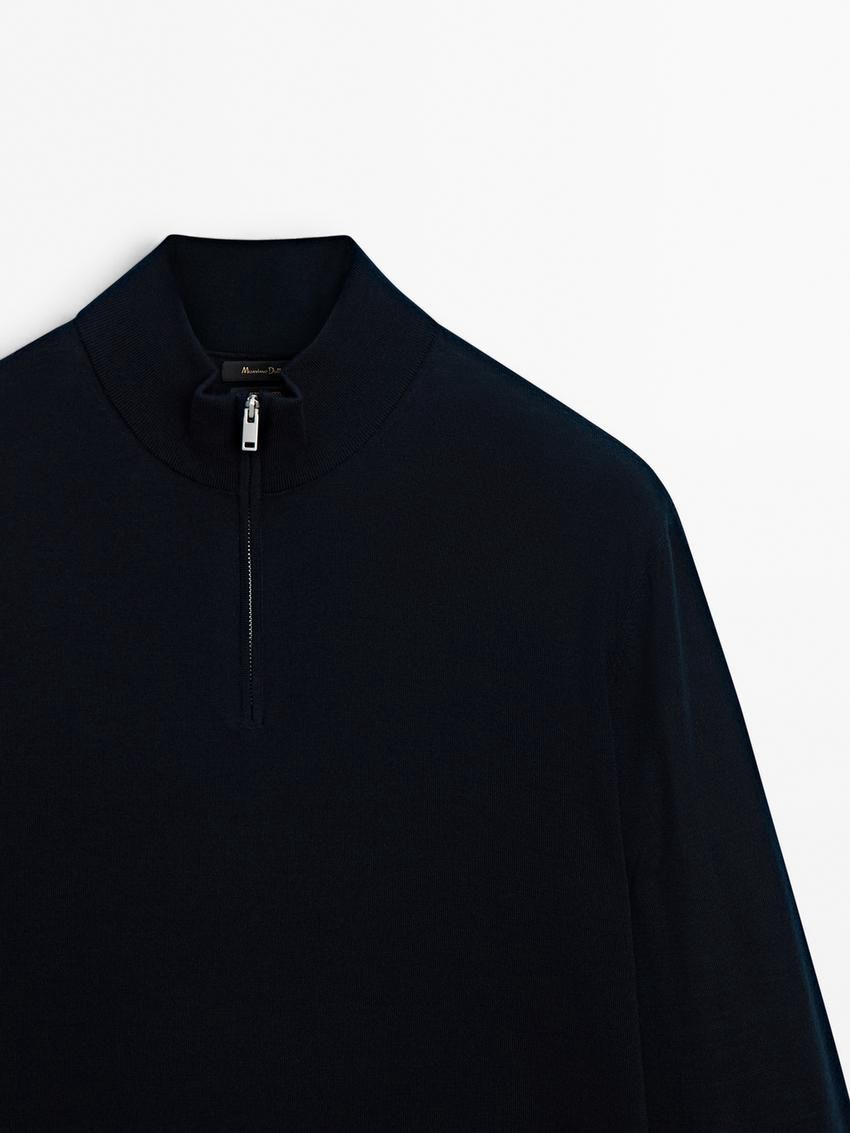 Massimo Dutti Merino Wool With Zip Detail Men Sweater Navy | US-OV6015389