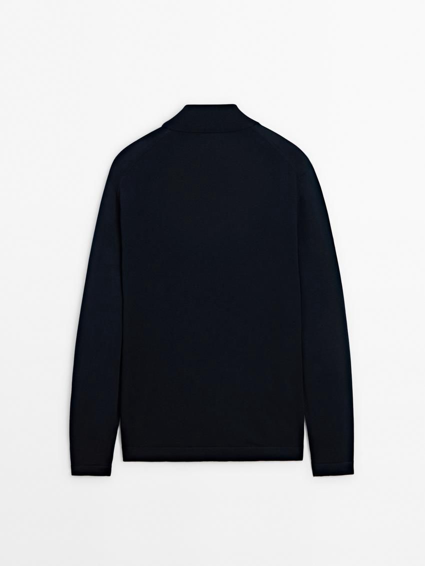 Massimo Dutti Merino Wool With Zip Detail Men Sweater Navy | US-OV6015389