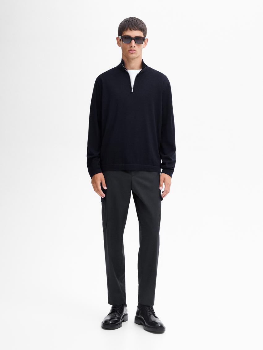 Massimo Dutti Merino Wool With Zip Detail Men Sweater Navy | US-OV6015389