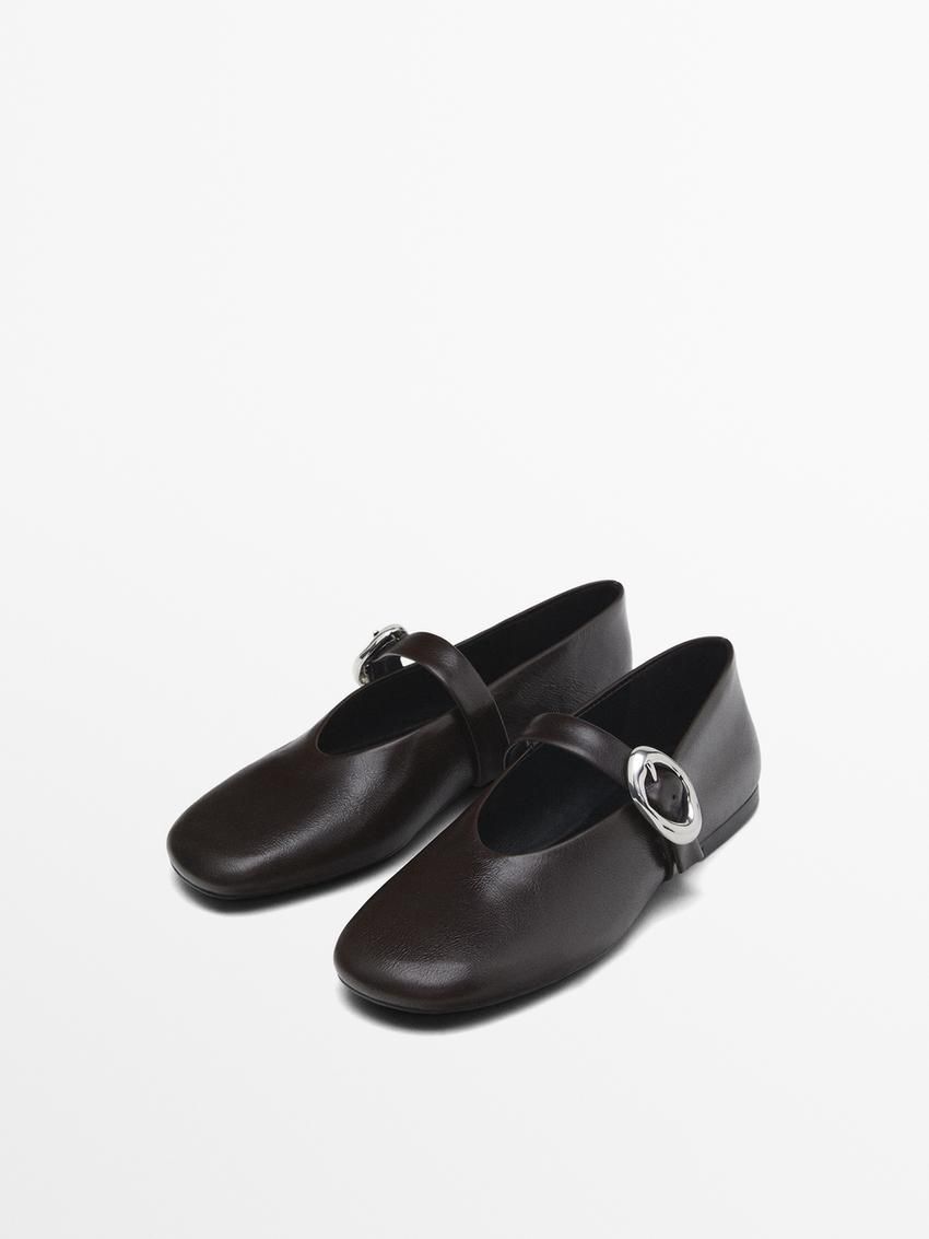Massimo Dutti Metal Buckle Women Ballet Flats Dark Brown | US-PL2863049