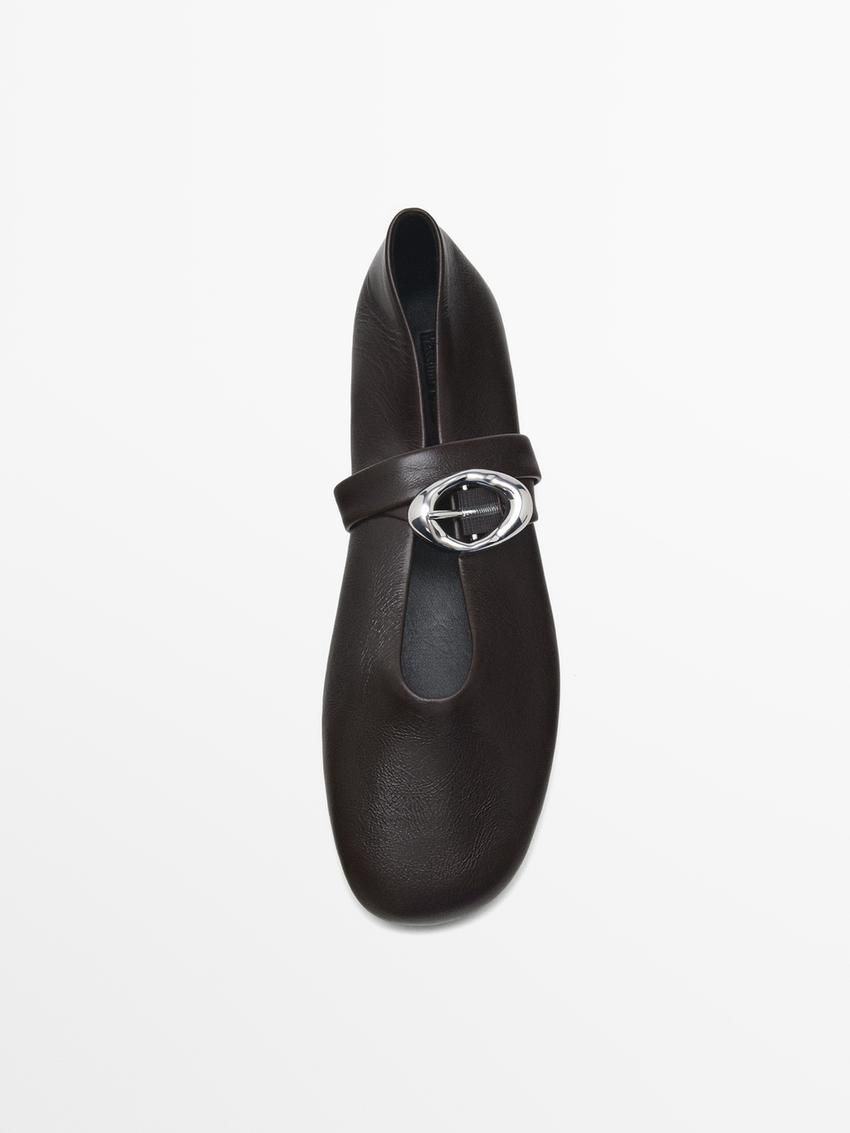 Massimo Dutti Metal Buckle Women Ballet Flats Dark Brown | US-PL2863049