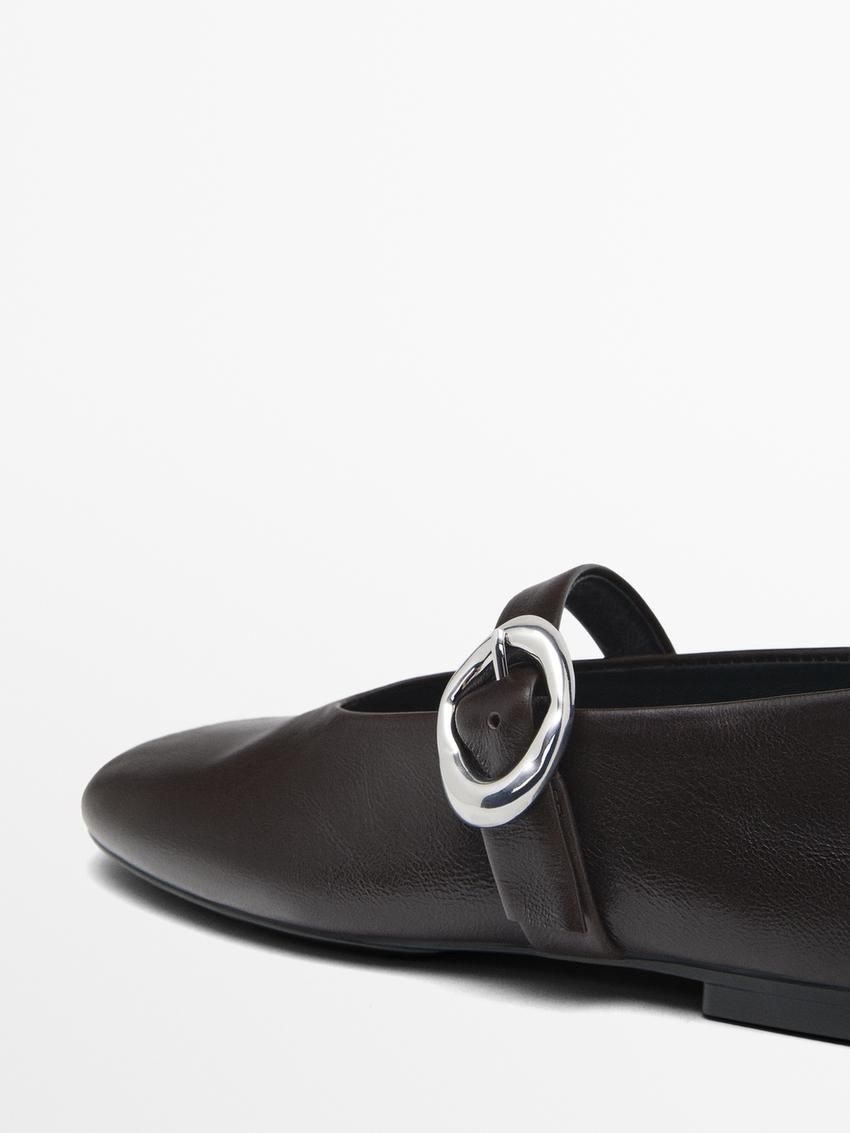 Massimo Dutti Metal Buckle Women Ballet Flats Dark Brown | US-PL2863049