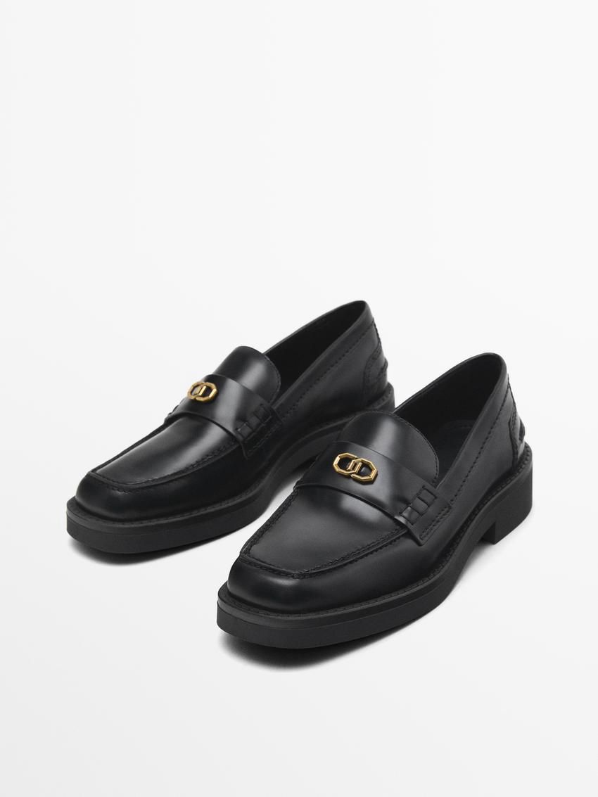 Massimo Dutti Metal Detail Women Loafers Black | US-VT9751643