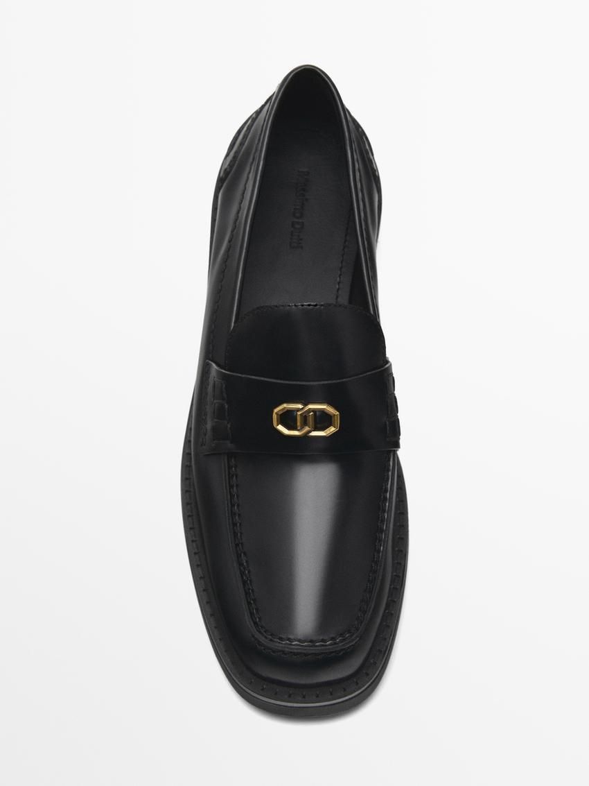 Massimo Dutti Metal Detail Women Loafers Black | US-VT9751643