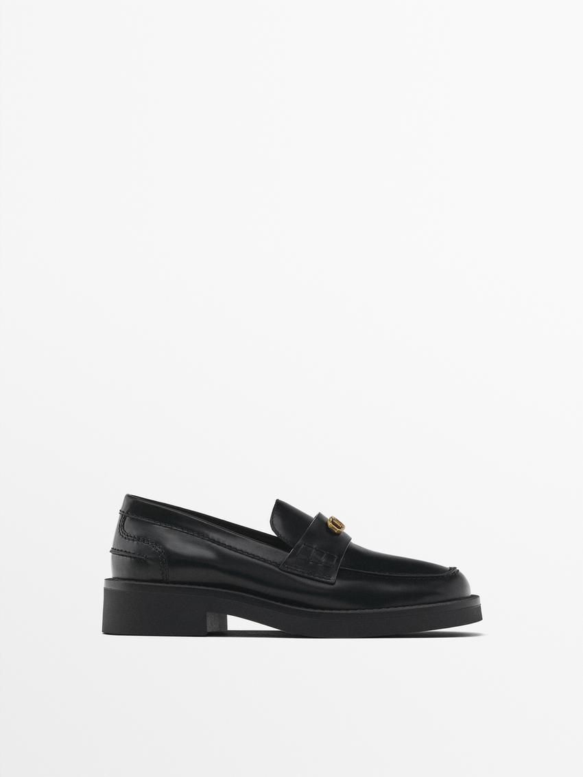 Massimo Dutti Metal Detail Women Loafers Black | US-VT9751643