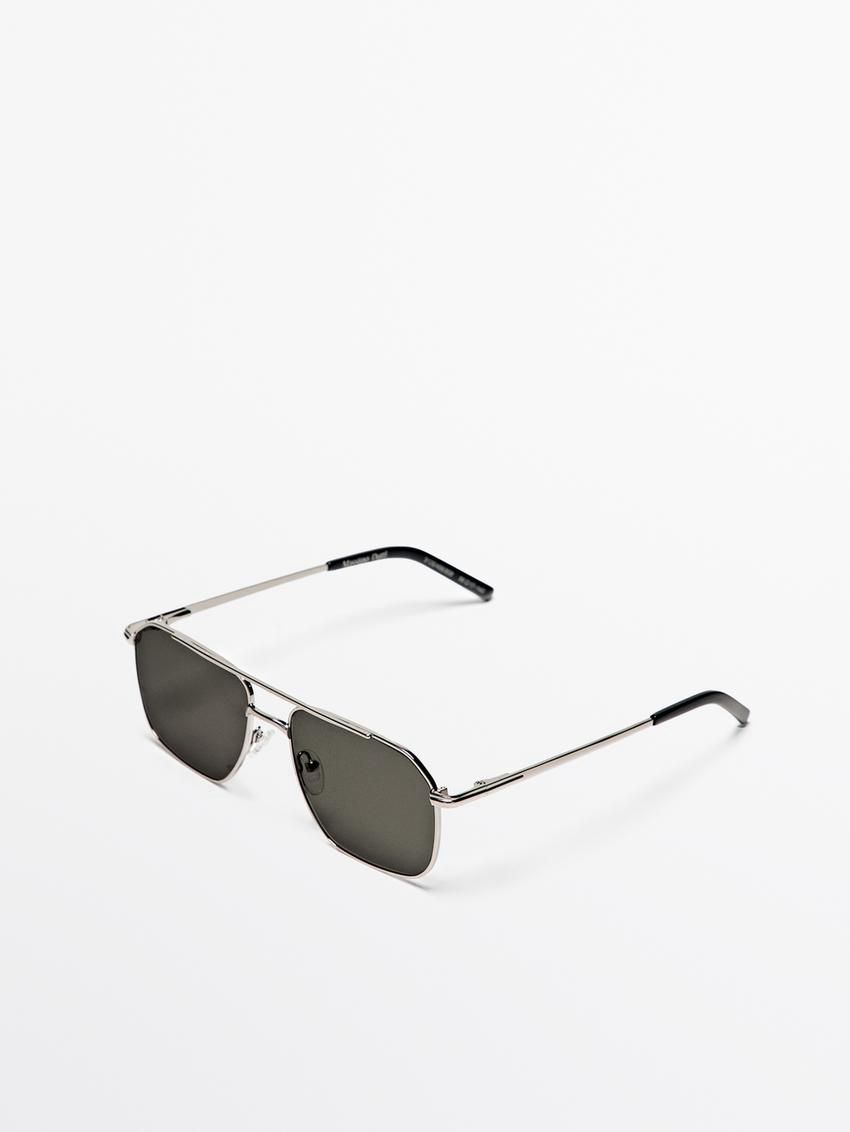 Massimo Dutti Metallic Aviator Men Sunglasses Silver | US-LW9642157