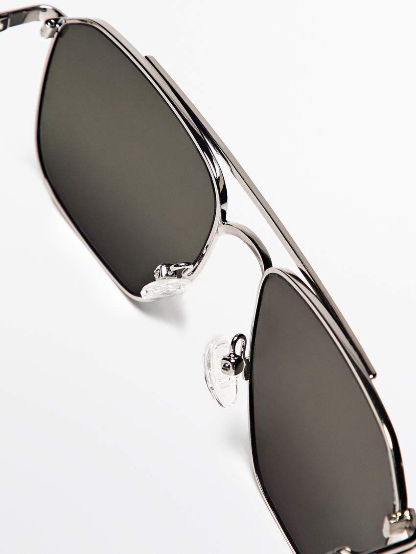 Massimo Dutti Metallic Aviator Men Sunglasses Silver | US-LW9642157