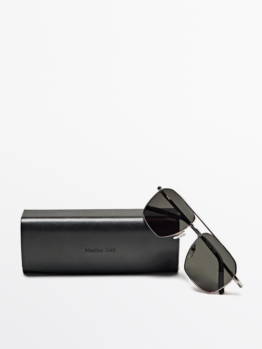 Massimo Dutti Metallic Aviator Men Sunglasses Silver | US-LW9642157