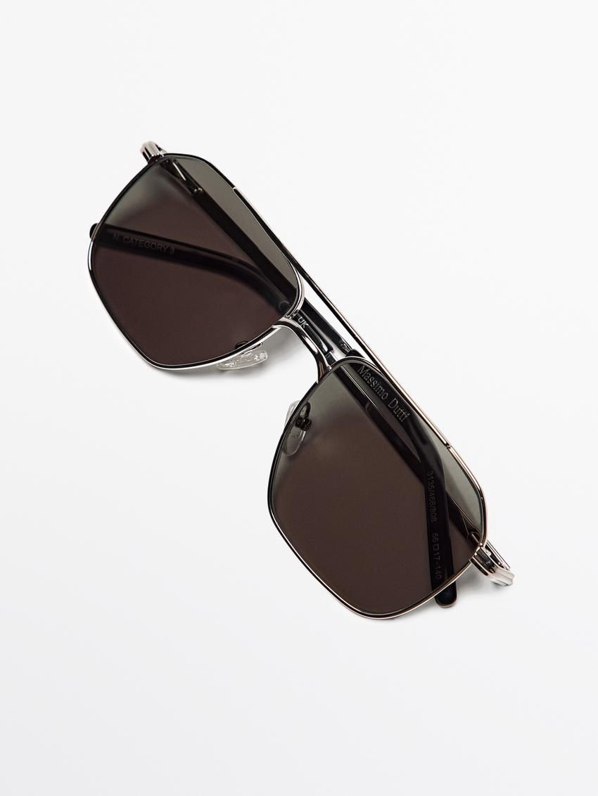 Massimo Dutti Metallic Aviator Men Sunglasses Silver | US-LW9642157