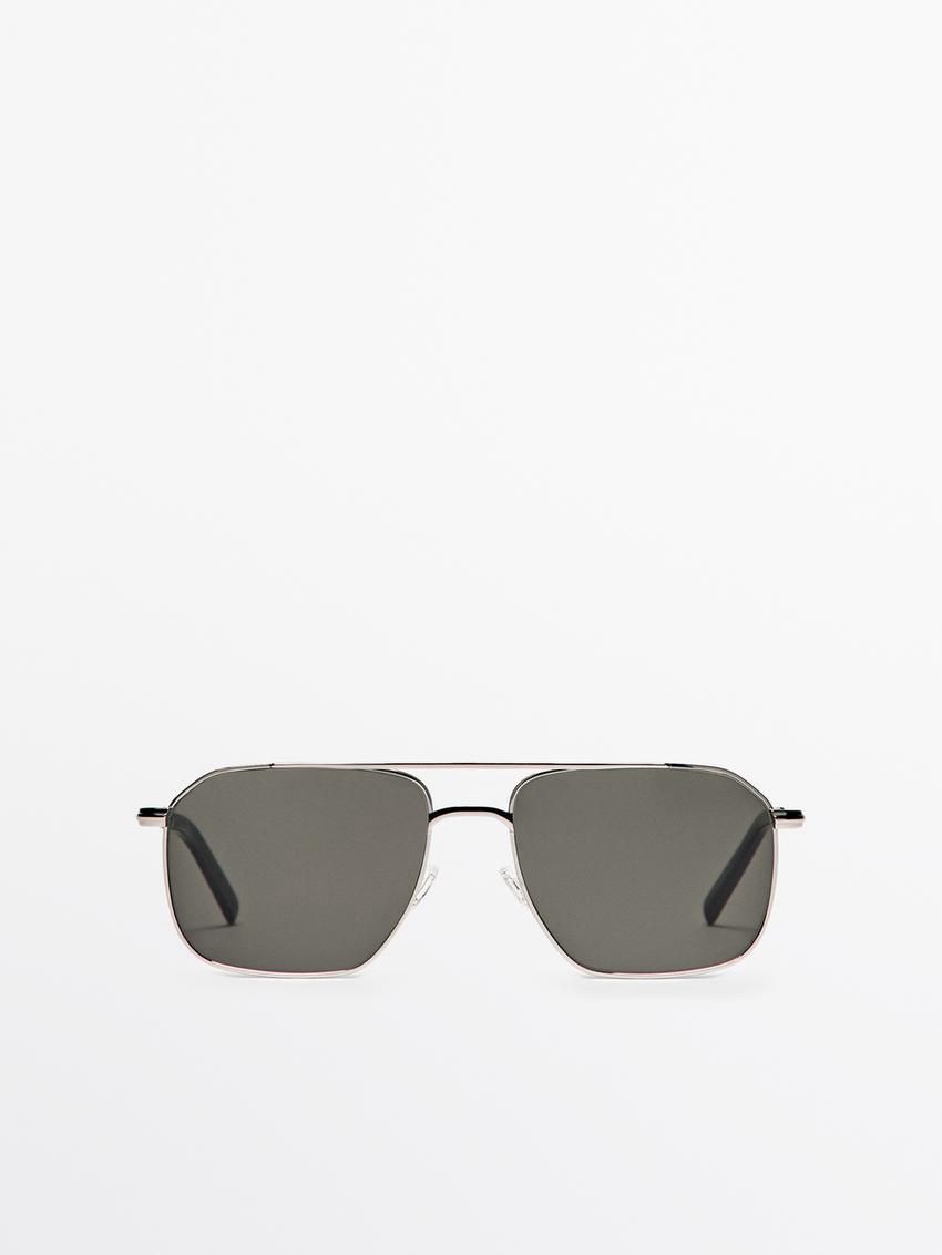 Massimo Dutti Metallic Aviator Men Sunglasses Silver | US-LW9642157