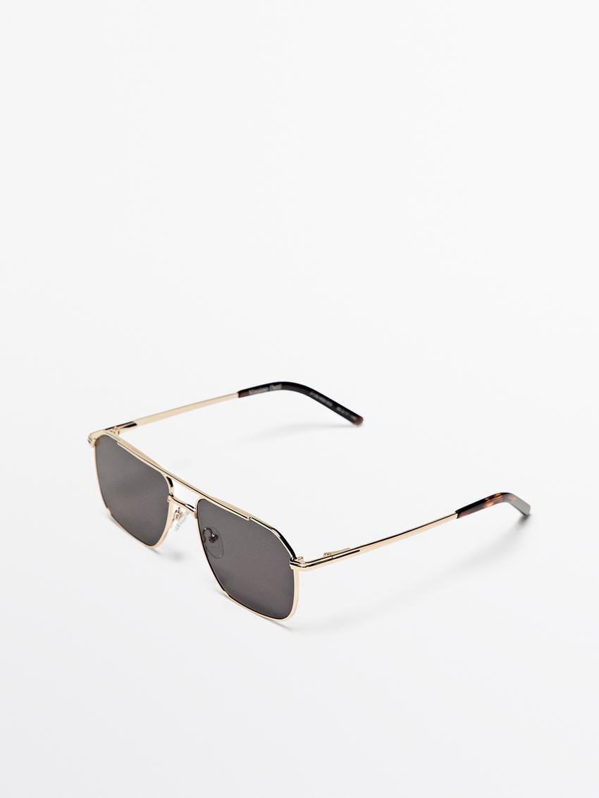 Massimo Dutti Metallic Aviator Men Sunglasses Gold | US-CR2061957