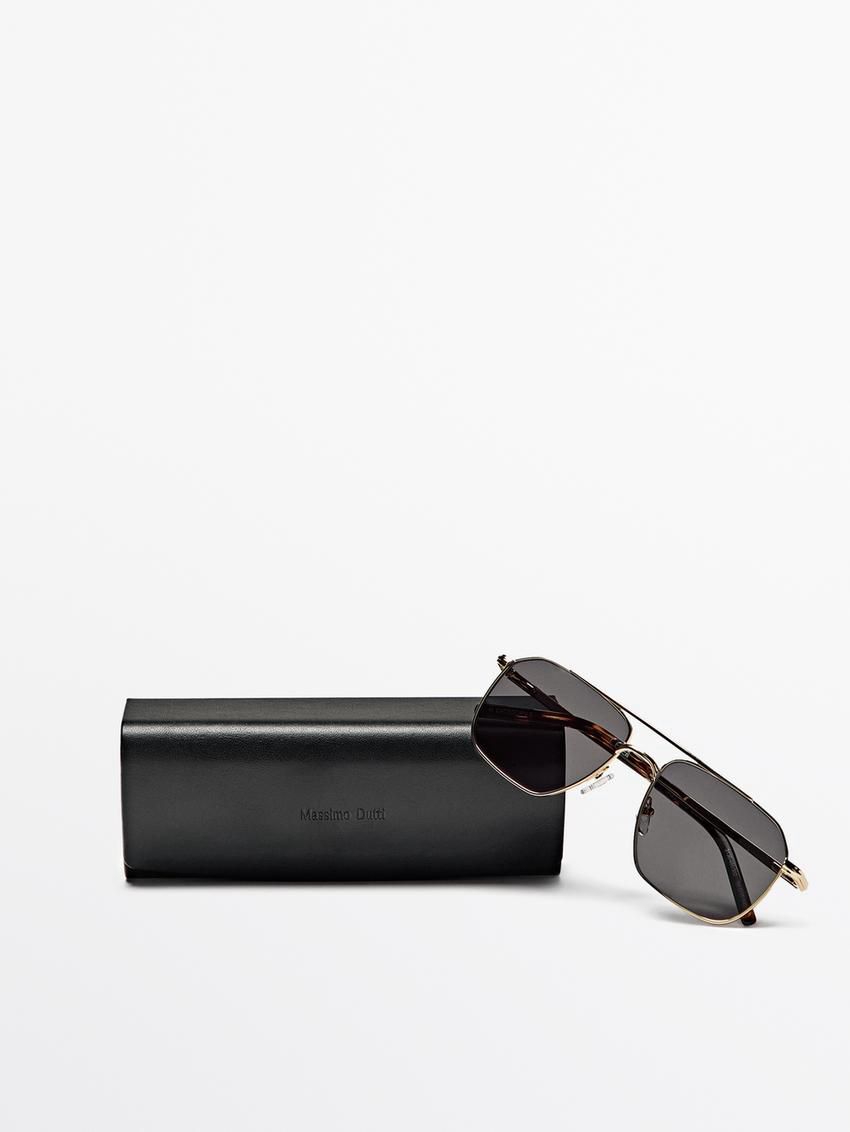 Massimo Dutti Metallic Aviator Men Sunglasses Gold | US-CR2061957