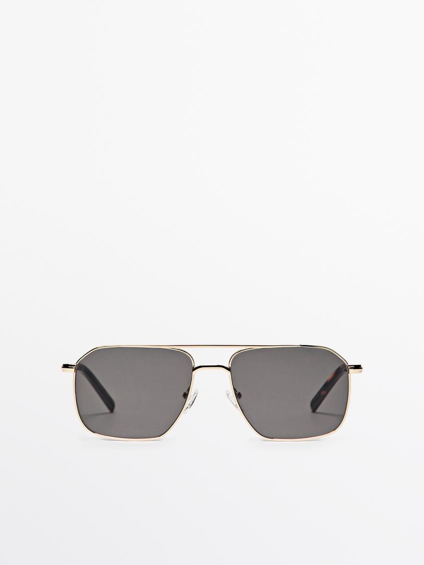 Massimo Dutti Metallic Aviator Men Sunglasses Gold | US-CR2061957