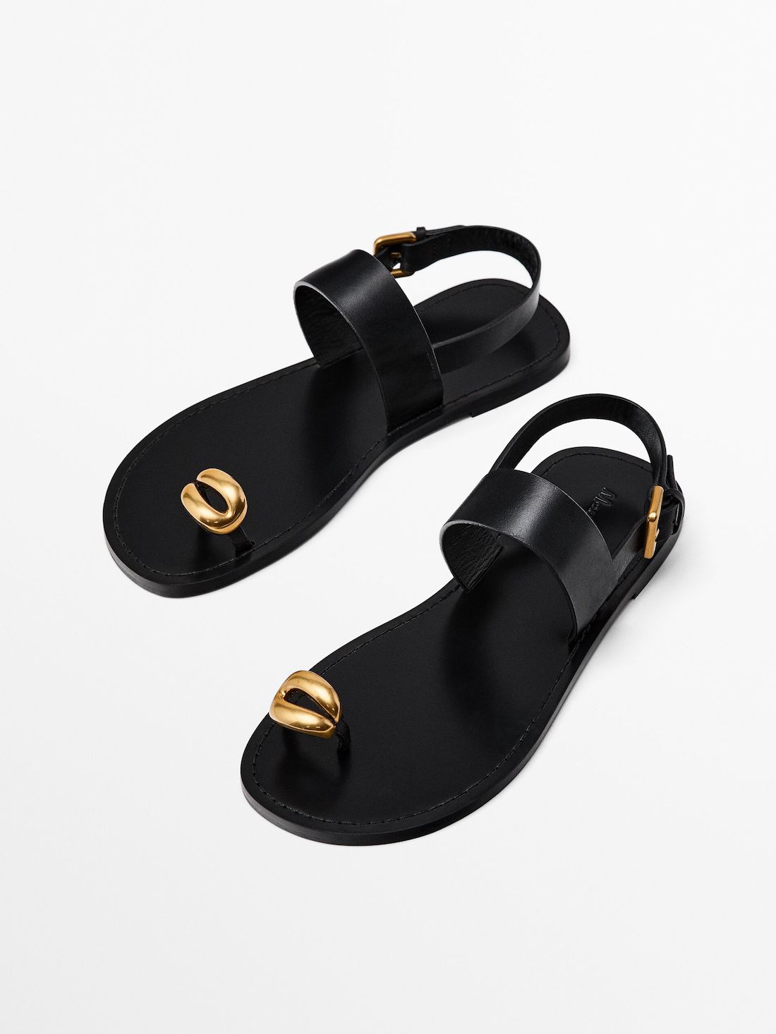 Massimo Dutti Metallic Embellishment Women Flat Sandals Black | US-YQ3615028