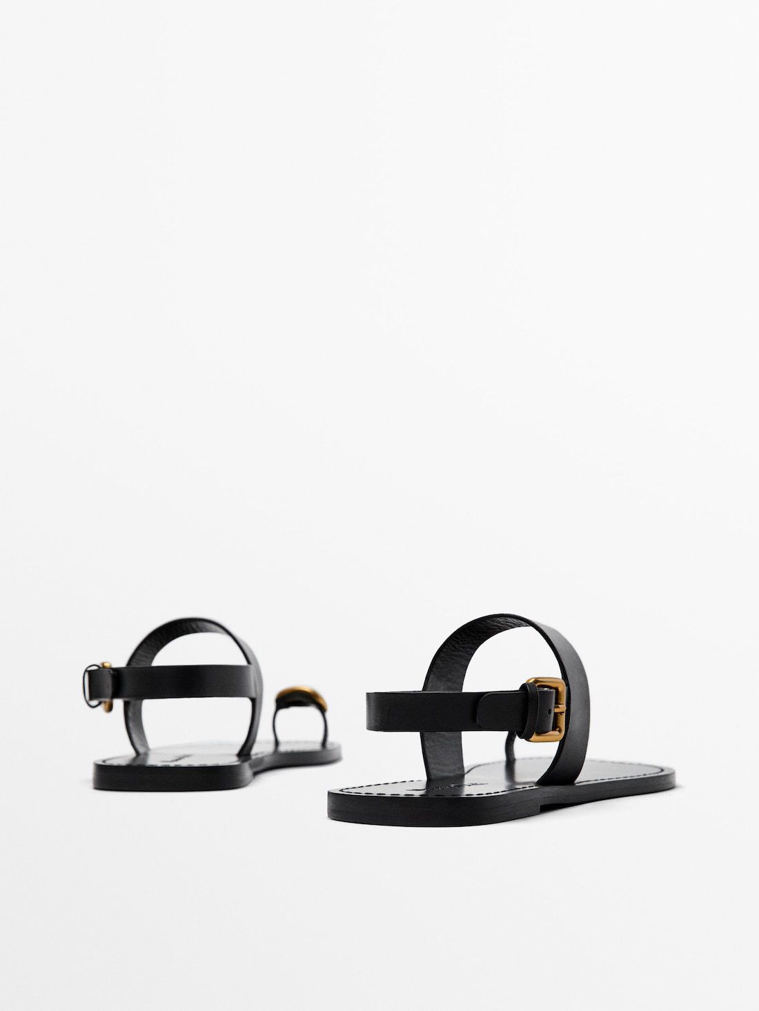 Massimo Dutti Metallic Embellishment Women Flat Sandals Black | US-YQ3615028