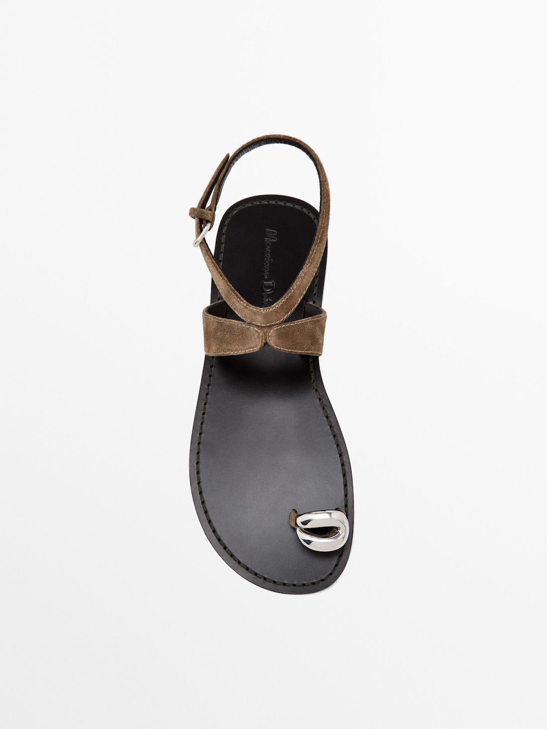 Massimo Dutti Metallic Embellishment Women Flat Sandals Brown | US-AJ4085137