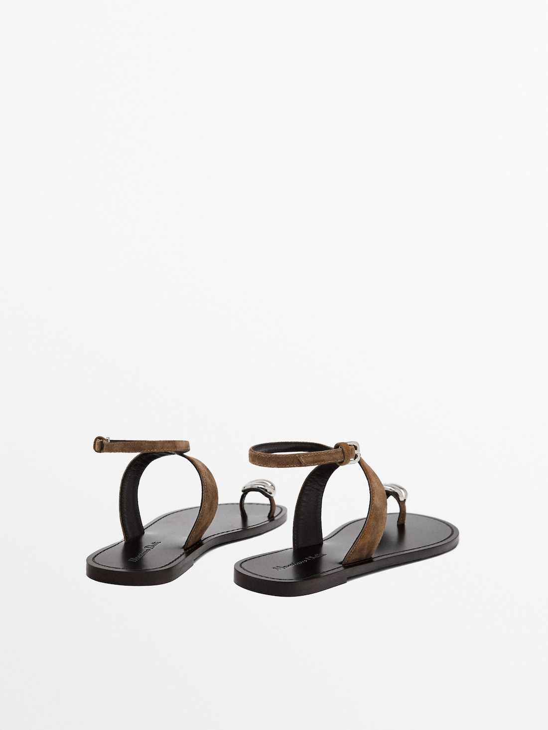 Massimo Dutti Metallic Embellishment Women Flat Sandals Brown | US-AJ4085137