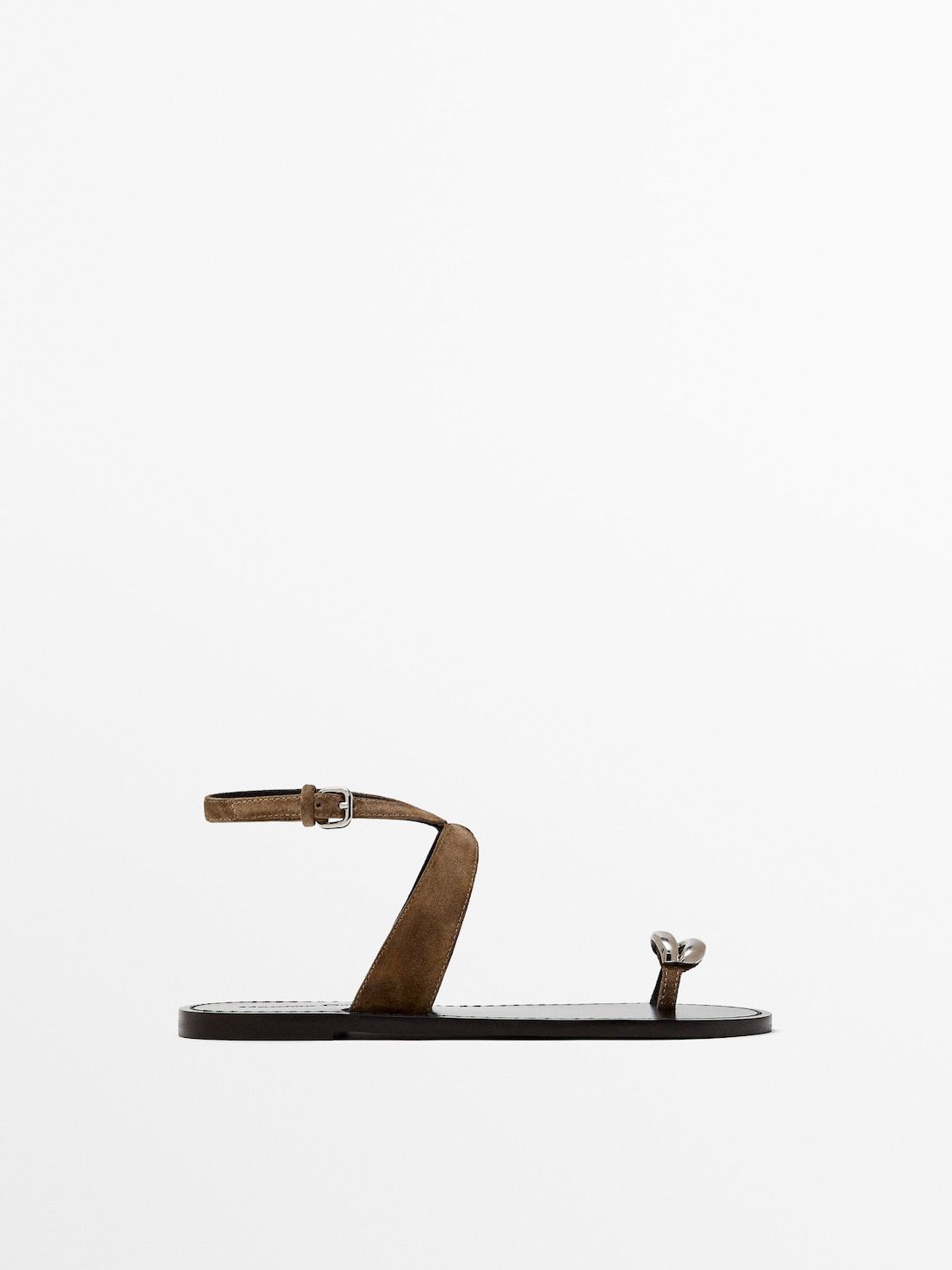Massimo Dutti Metallic Embellishment Women Flat Sandals Brown | US-AJ4085137