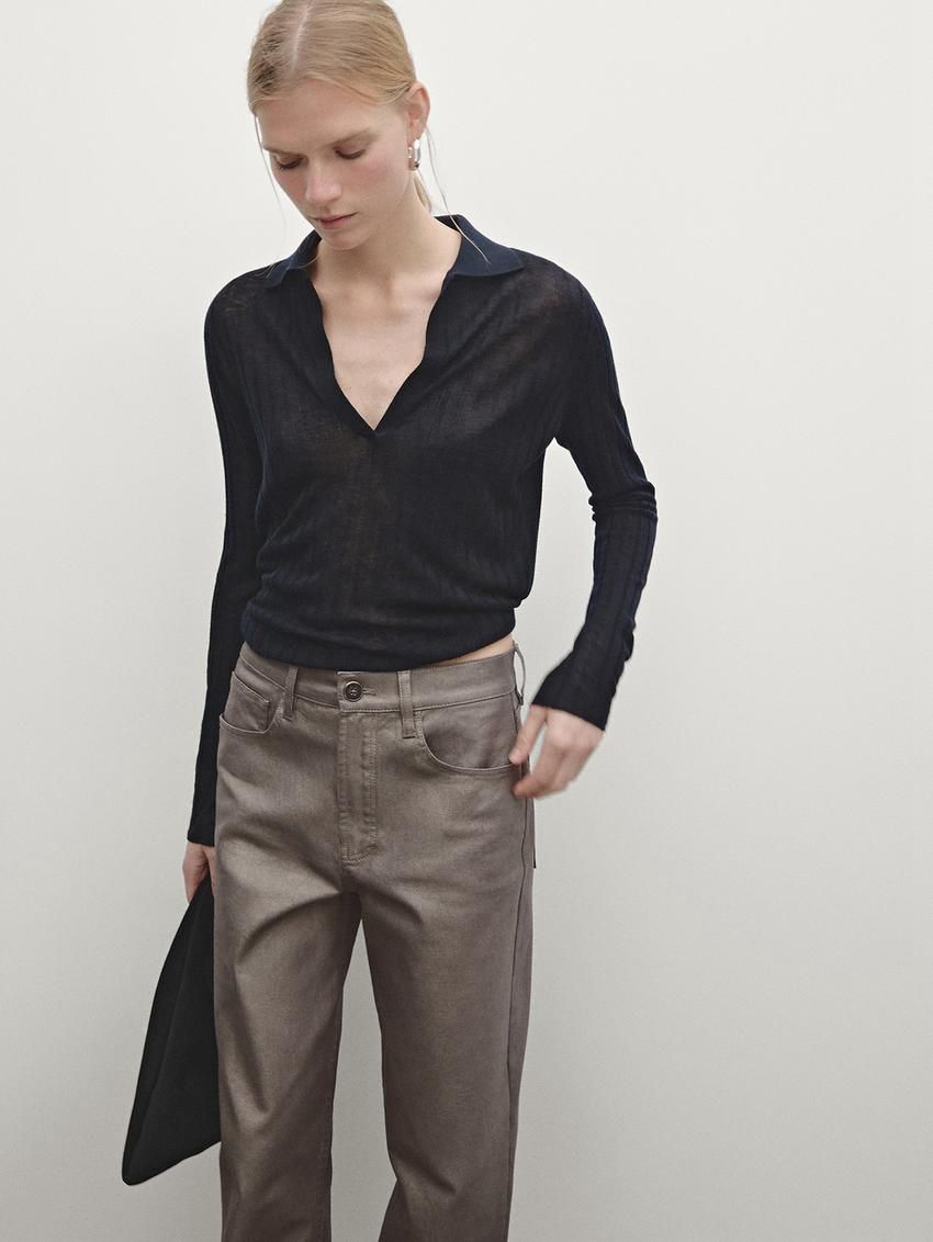 Massimo Dutti Metallic High-waist Straight-leg Women Trousers Metallic | US-SF1270654