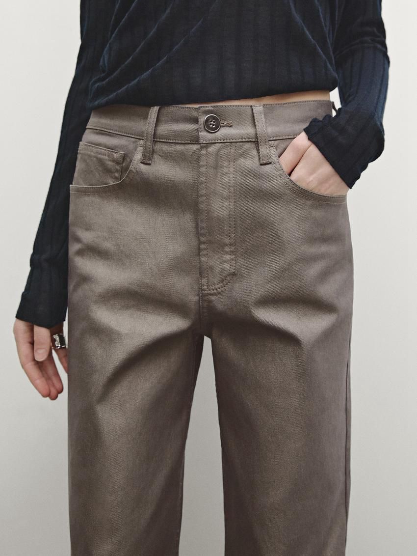 Massimo Dutti Metallic High-waist Straight-leg Women Trousers Metallic | US-SF1270654
