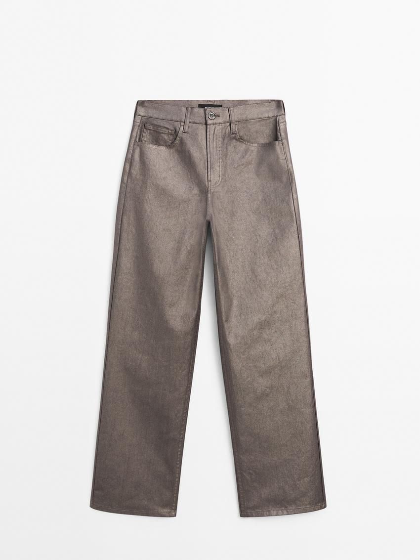 Massimo Dutti Metallic High-waist Straight-leg Women Trousers Metallic | US-SF1270654