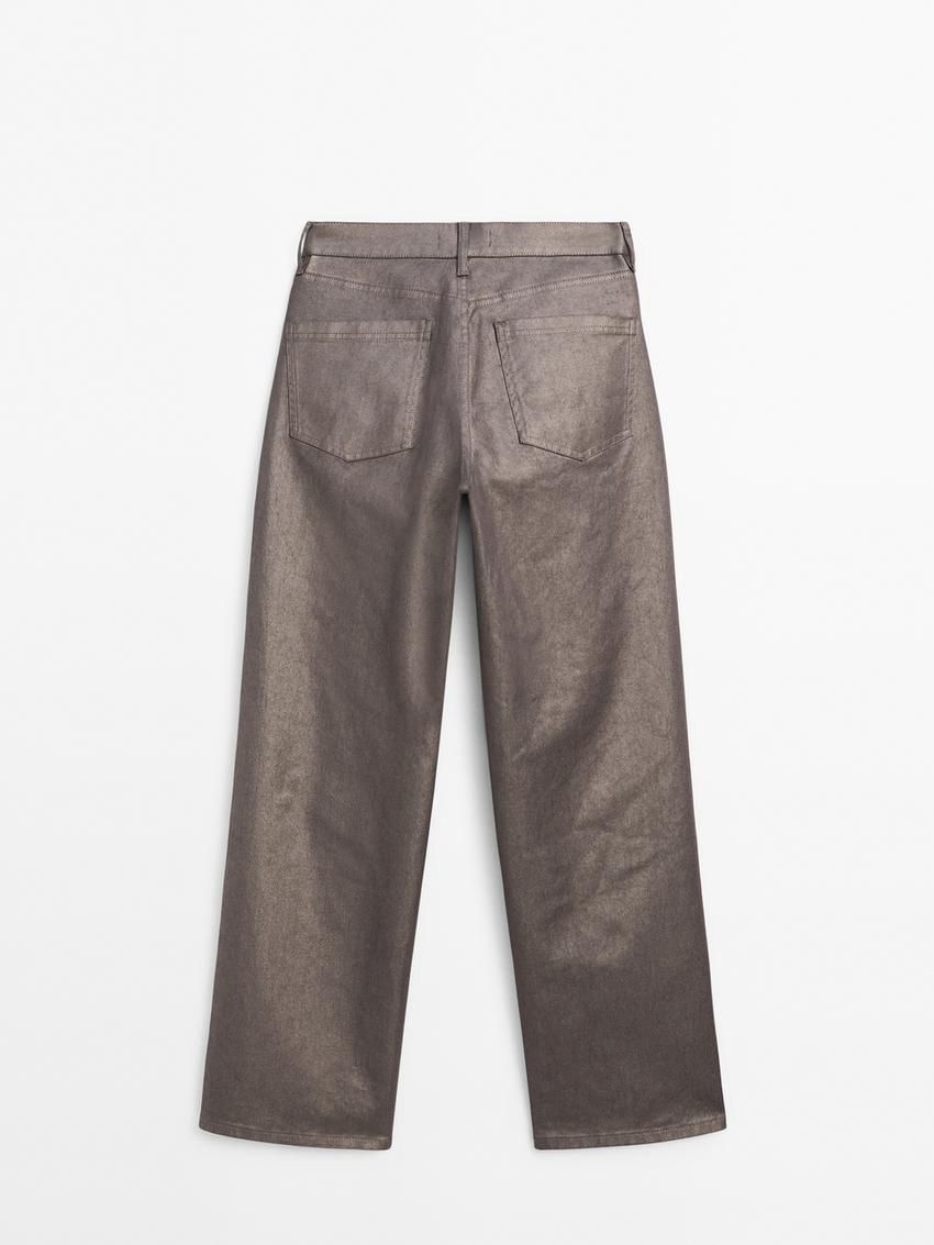 Massimo Dutti Metallic High-waist Straight-leg Women Trousers Metallic | US-SF1270654
