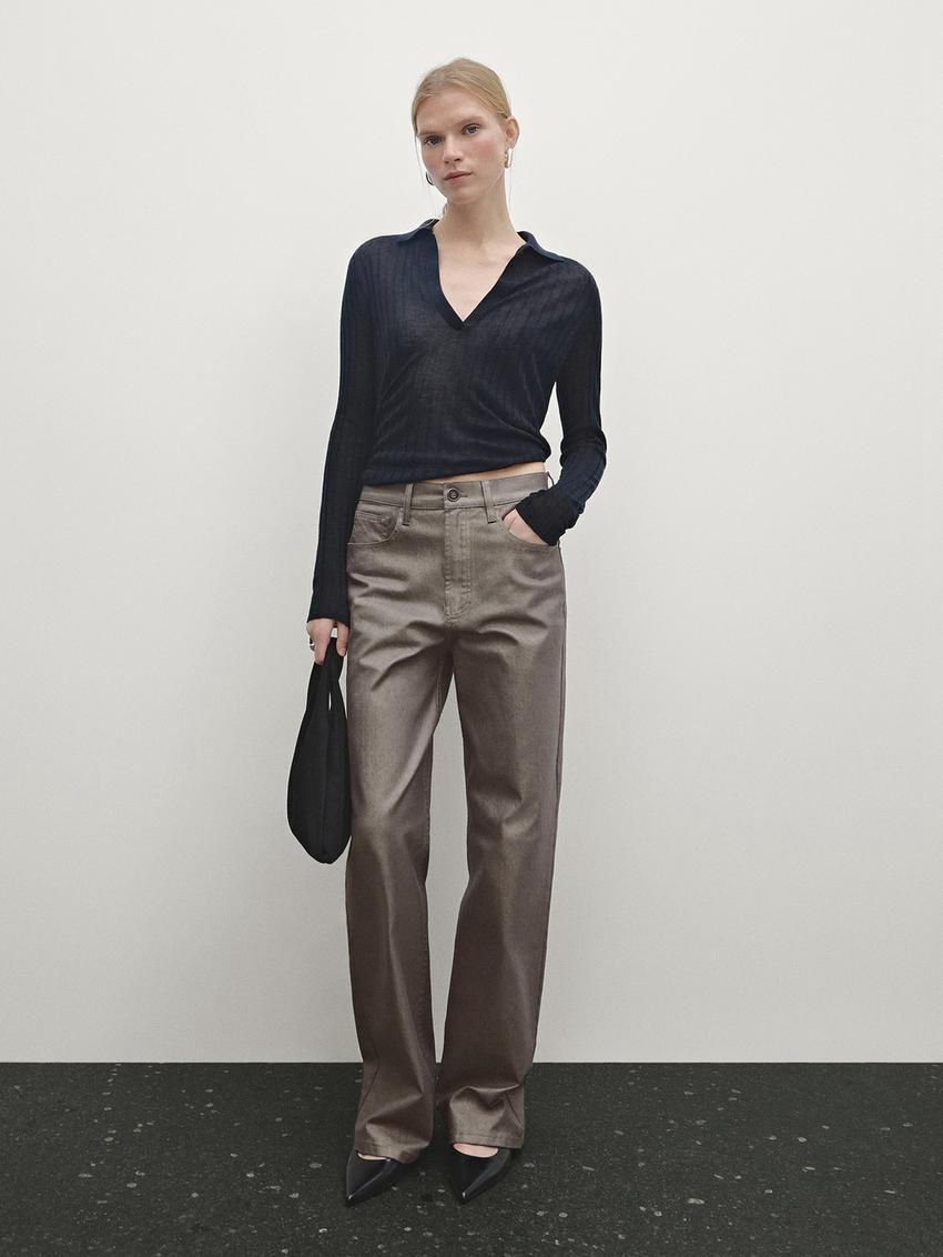 Massimo Dutti Metallic High-waist Straight-leg Women Trousers Metallic | US-SF1270654