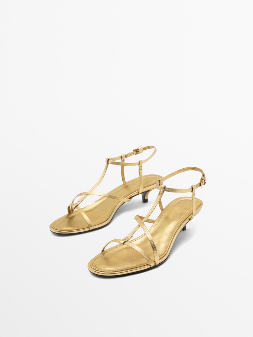 Massimo Dutti Metallic Strappy Women Heeled Sandals Gold | US-RI3254086