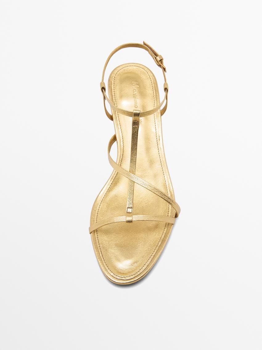 Massimo Dutti Metallic Strappy Women Heeled Sandals Gold | US-RI3254086
