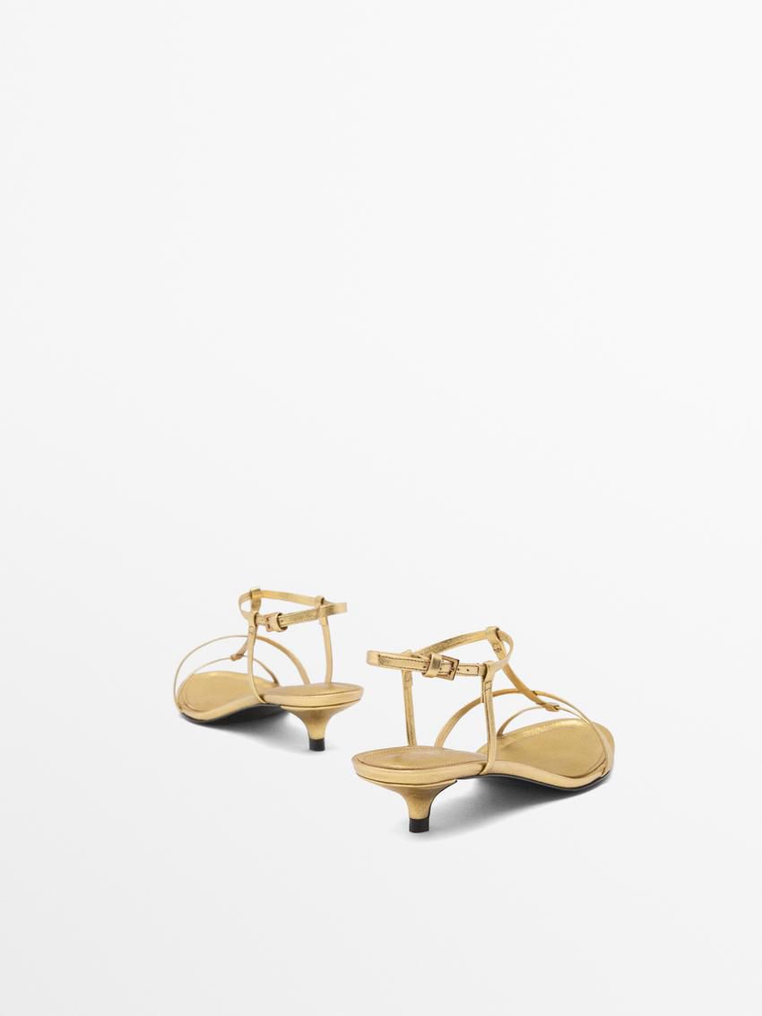 Massimo Dutti Metallic Strappy Women Heeled Sandals Gold | US-RI3254086