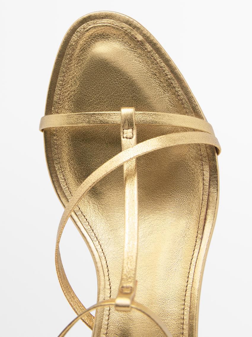 Massimo Dutti Metallic Strappy Women Heeled Sandals Gold | US-RI3254086