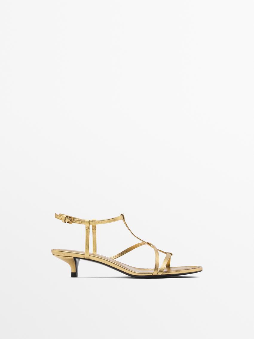 Massimo Dutti Metallic Strappy Women Heeled Sandals Gold | US-RI3254086