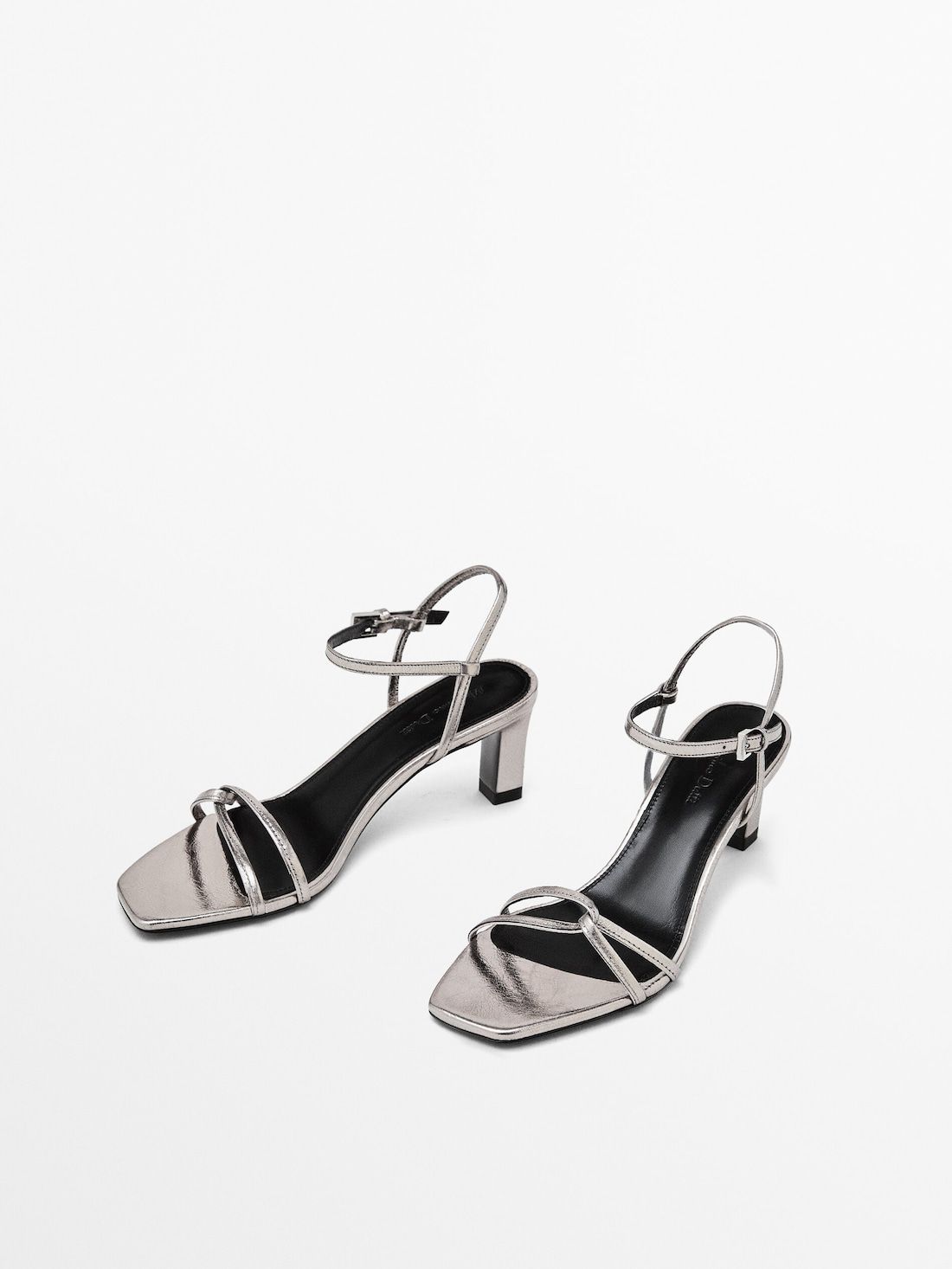 Massimo Dutti Metallic Strappy Women Heeled Sandals Silver | US-AG0863459