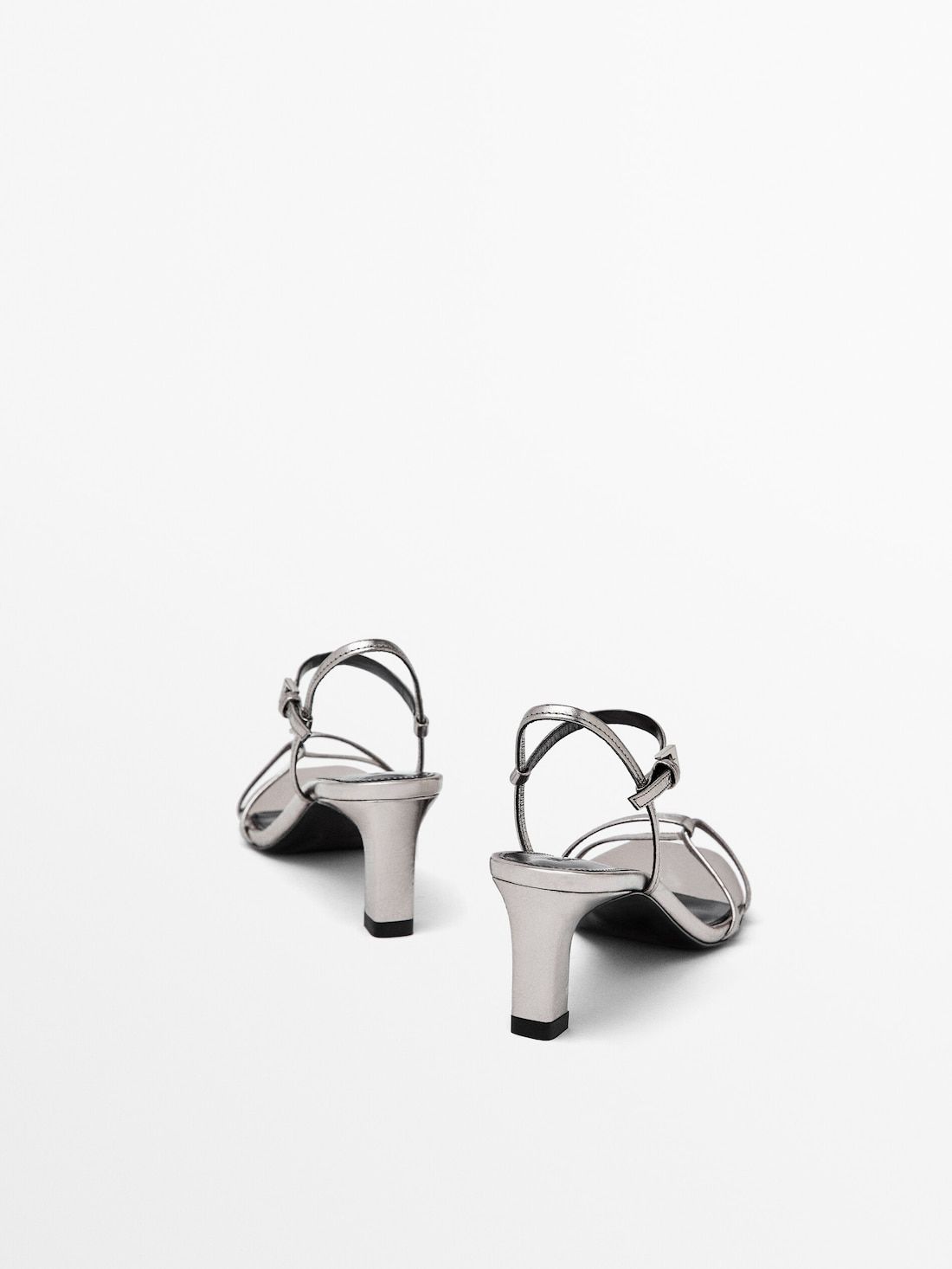 Massimo Dutti Metallic Strappy Women Heeled Sandals Silver | US-AG0863459