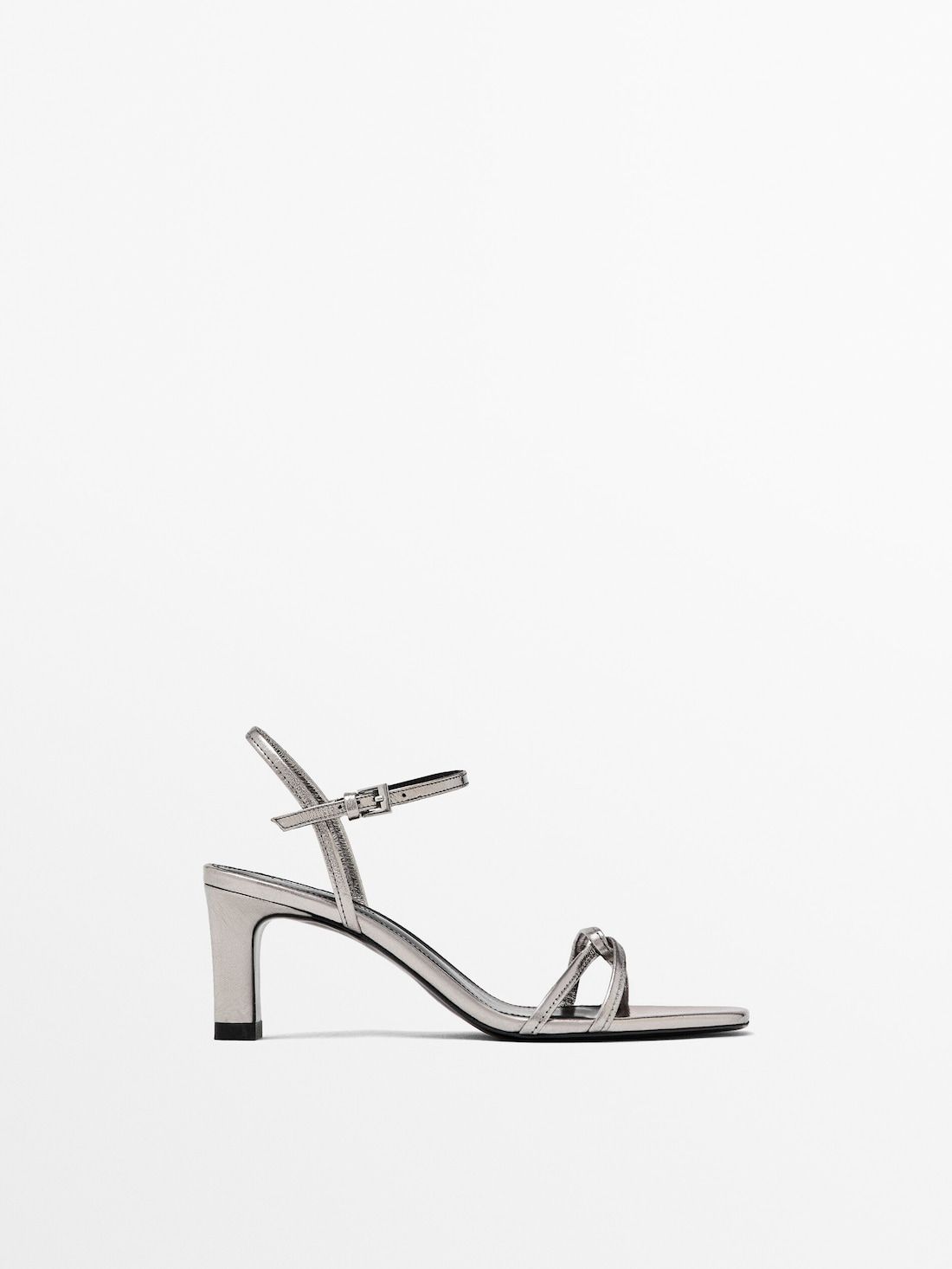 Massimo Dutti Metallic Strappy Women Heeled Sandals Silver | US-AG0863459