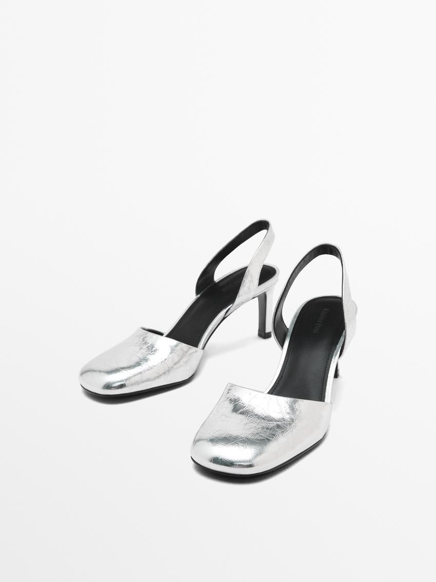 Massimo Dutti Metallic Women Heels Silver | US-JI5678149