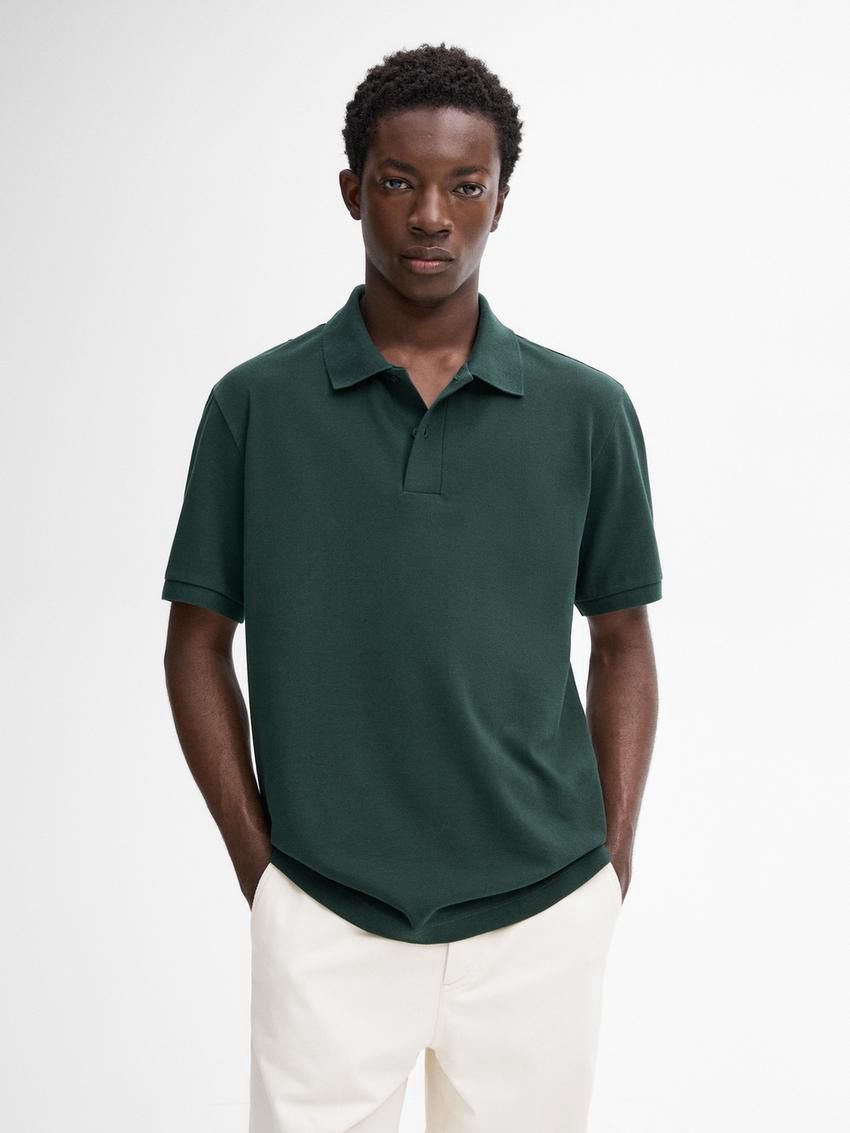 Massimo Dutti Microtextured Cotton Piqué Men Polo Shirt Dark Green | US-HP1530684