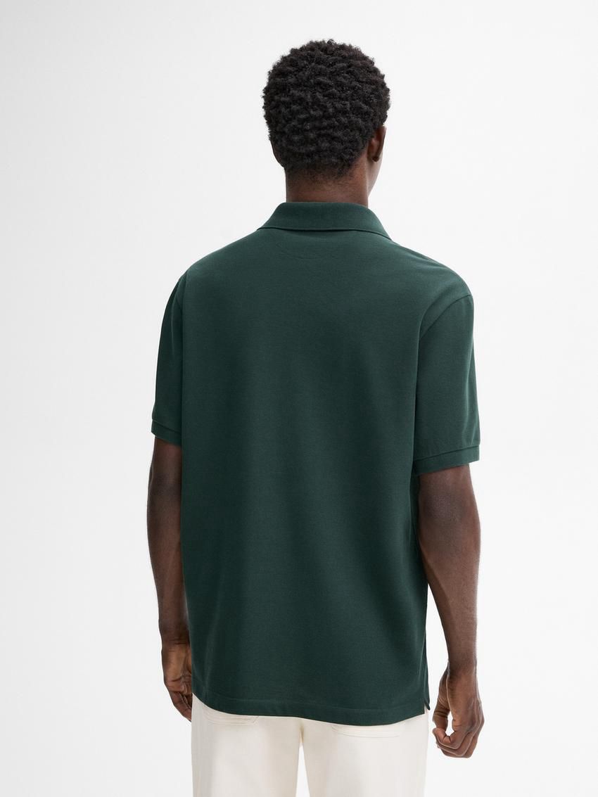 Massimo Dutti Microtextured Cotton Piqué Men Polo Shirt Dark Green | US-HP1530684