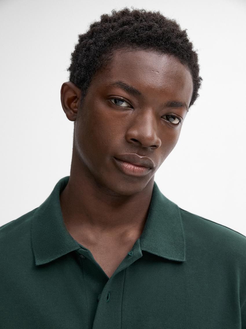 Massimo Dutti Microtextured Cotton Piqué Men Polo Shirt Dark Green | US-HP1530684