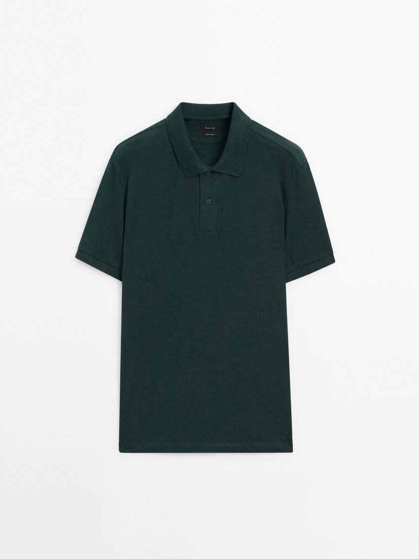 Massimo Dutti Microtextured Cotton Piqué Men Polo Shirt Dark Green | US-HP1530684