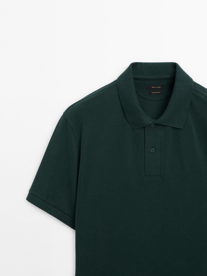 Massimo Dutti Microtextured Cotton Piqué Men Polo Shirt Dark Green | US-HP1530684