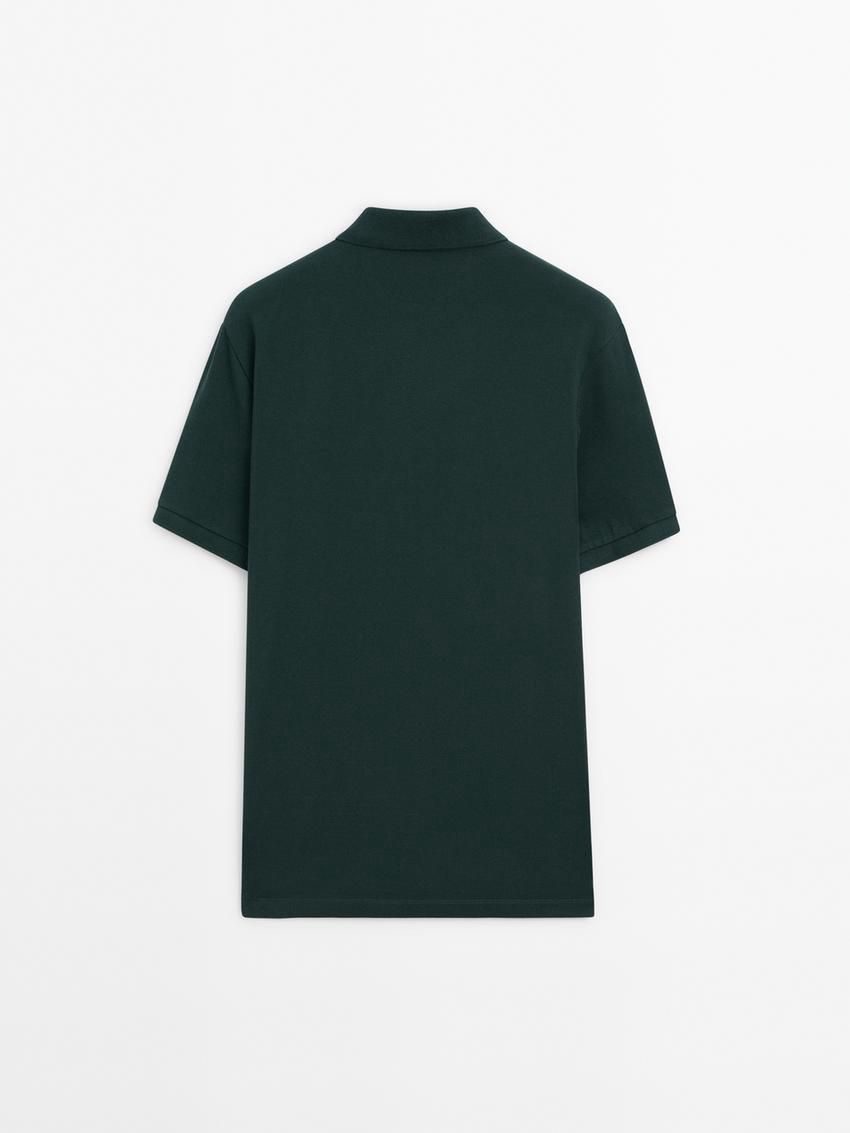 Massimo Dutti Microtextured Cotton Piqué Men Polo Shirt Dark Green | US-HP1530684