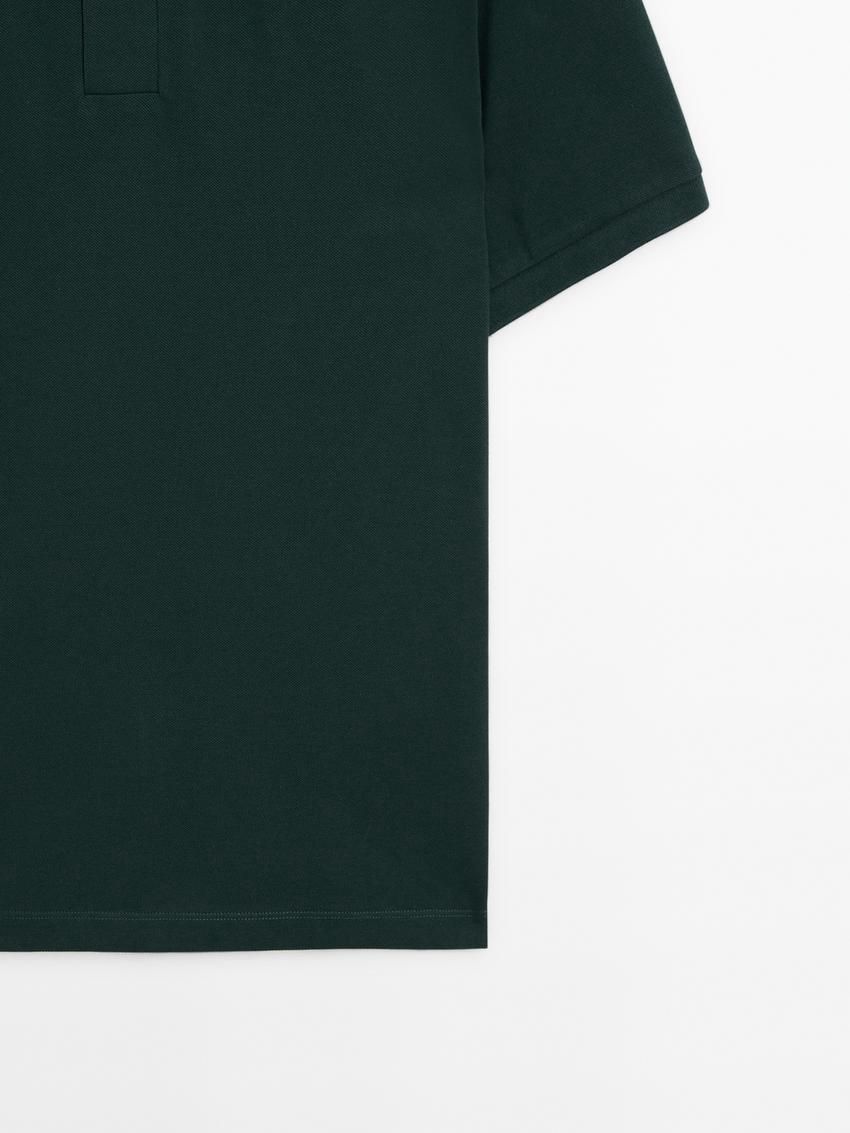 Massimo Dutti Microtextured Cotton Piqué Men Polo Shirt Dark Green | US-HP1530684