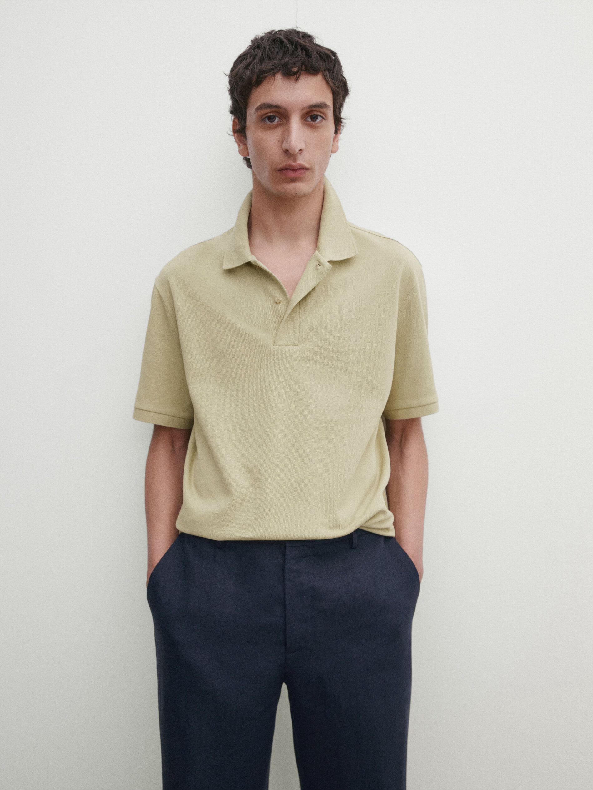 Massimo Dutti Microtextured Cotton Piqué Men Polo Shirt Light Green | US-DM2015986
