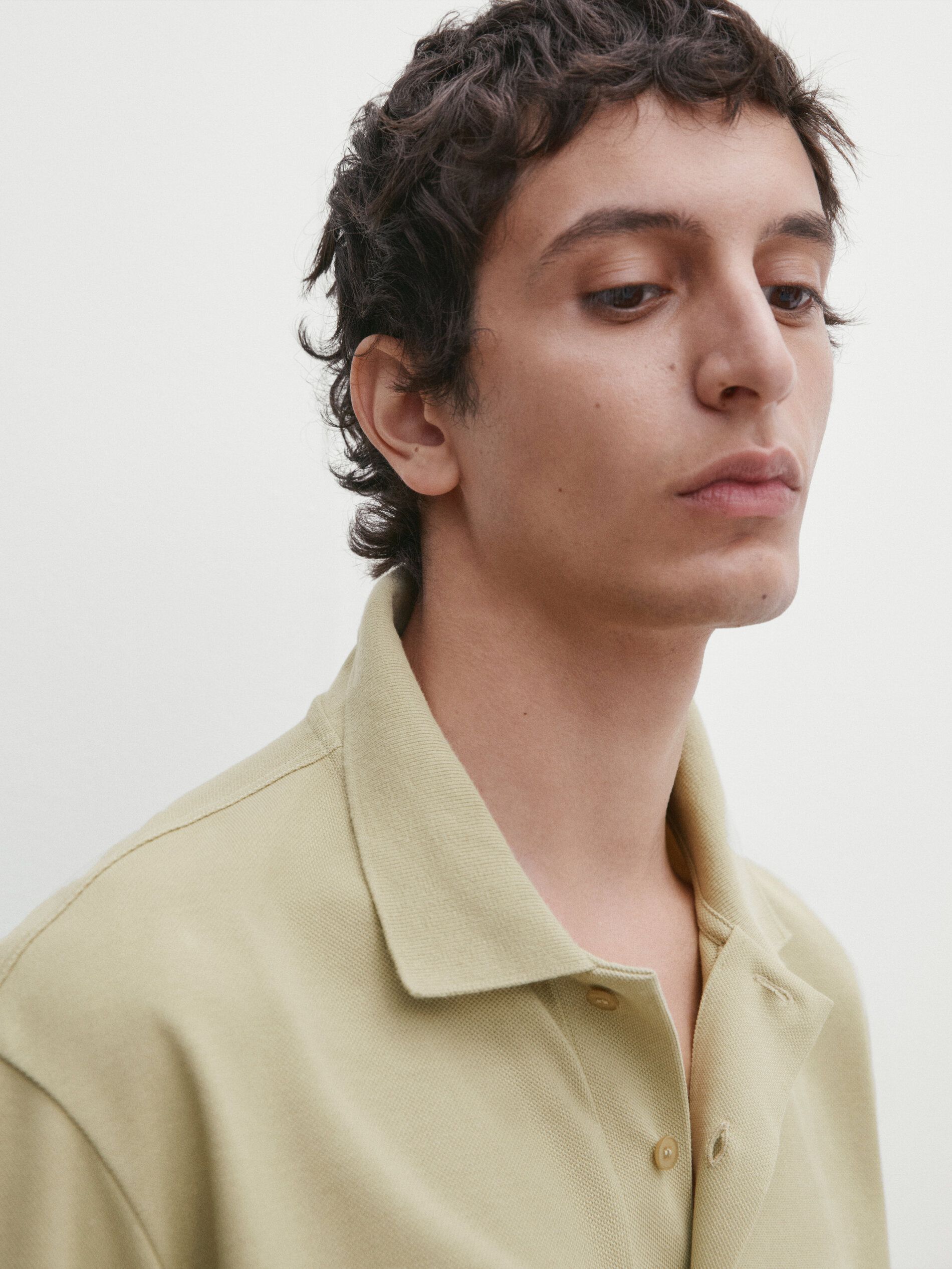 Massimo Dutti Microtextured Cotton Piqué Men Polo Shirt Light Green | US-DM2015986
