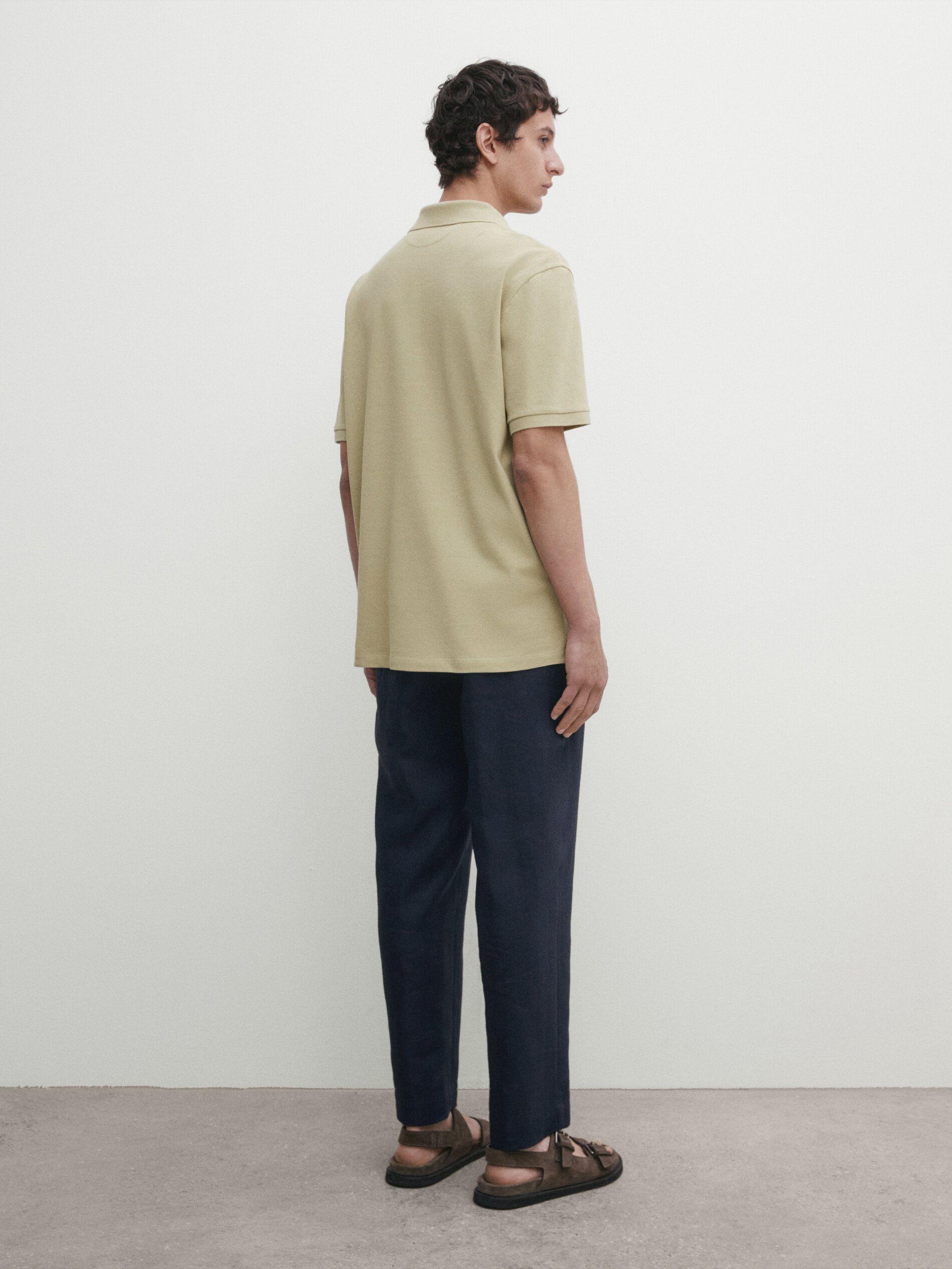 Massimo Dutti Microtextured Cotton Piqué Men Polo Shirt Light Green | US-DM2015986