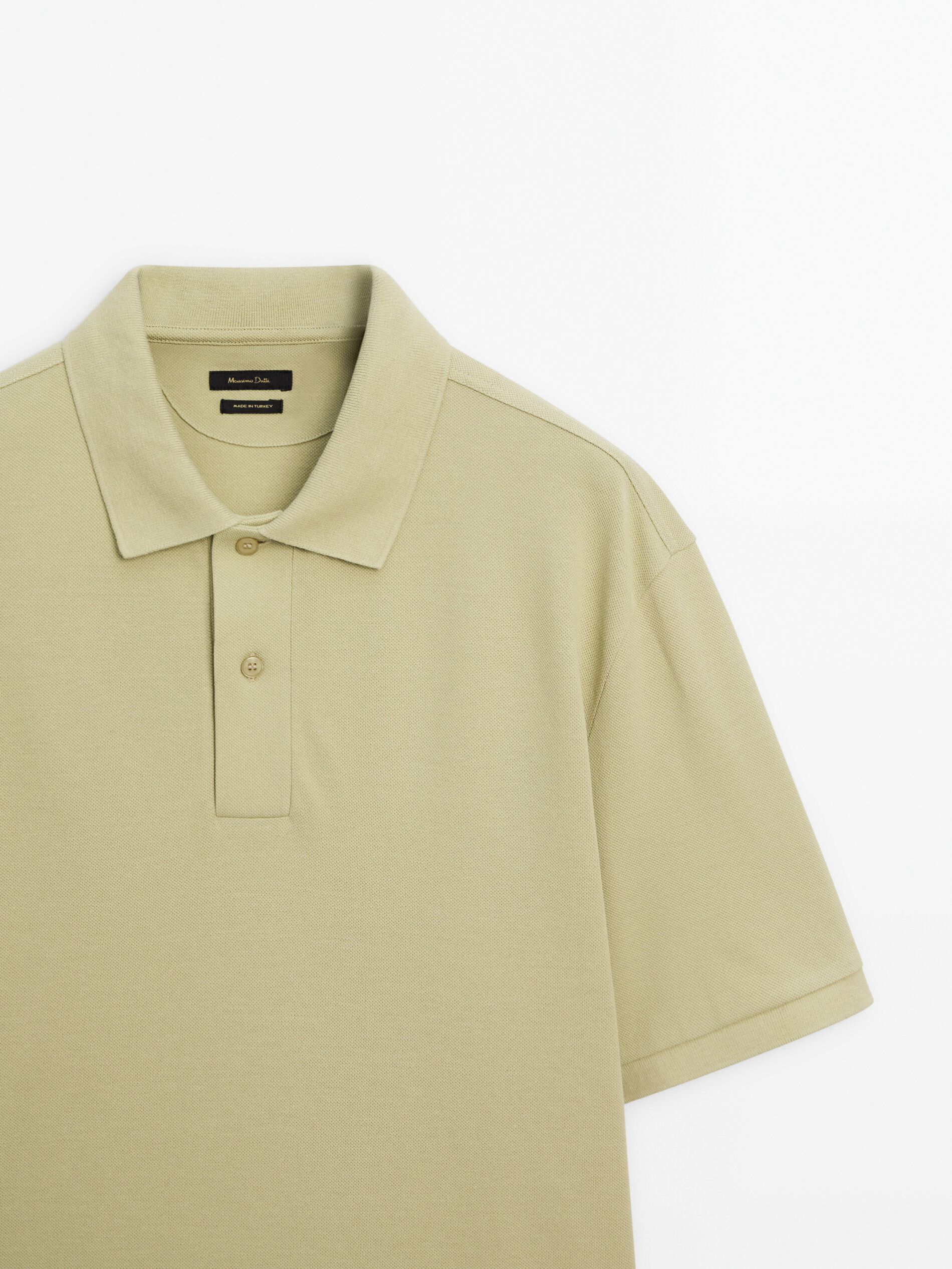 Massimo Dutti Microtextured Cotton Piqué Men Polo Shirt Light Green | US-DM2015986