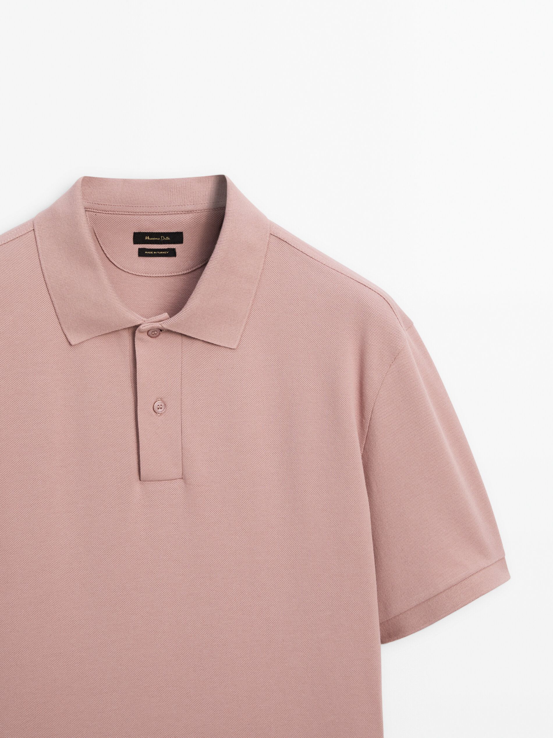 Massimo Dutti Microtextured Cotton Piqué Men Polo Shirt Pink Beige | US-TA1298573